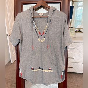 Lucky Brand Embroidered Tunic Top V-Neck w/hood  - Size Small